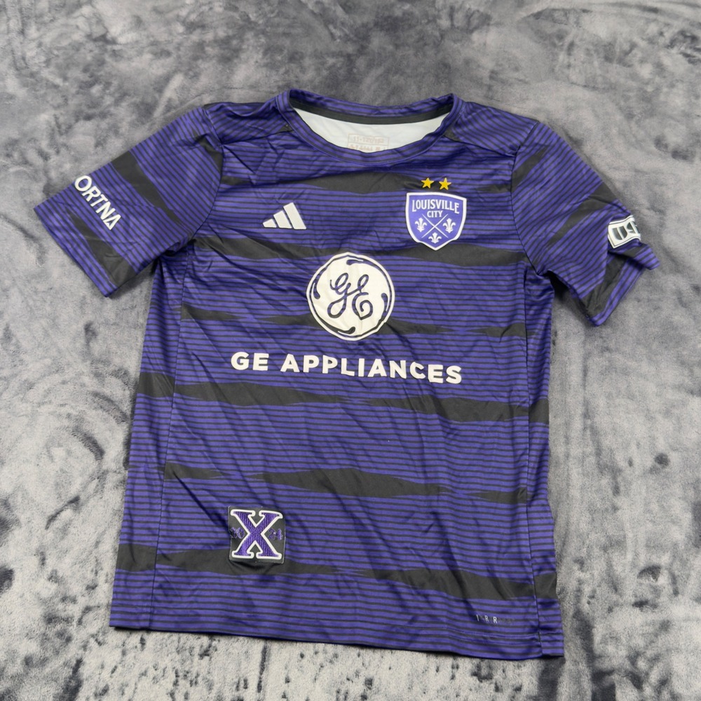 Adidas Louisville City FC Soccer Jersey Youth Medium Purple Black Striped GE